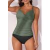 imageB2prity Womens Ruched Tankini Swimsuits V Neck Wrap Tie Back Two Pieces Bathing Suit Tummy Control SwimwearArmy Green  Black