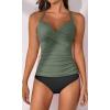 imageB2prity Womens Ruched Tankini Swimsuits V Neck Wrap Tie Back Two Pieces Bathing Suit Tummy Control SwimwearArmy Green  Black