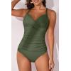 imageB2prity Womens Ruched Tankini Swimsuits V Neck Wrap Tie Back Two Pieces Bathing Suit Tummy Control SwimwearArmy Green