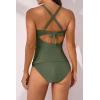 imageB2prity Womens Ruched Tankini Swimsuits V Neck Wrap Tie Back Two Pieces Bathing Suit Tummy Control SwimwearArmy Green
