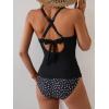 imageB2prity Womens Ruched Tankini Swimsuits V Neck Wrap Tie Back Two Pieces Bathing Suit Tummy Control SwimwearBlack  White Spots