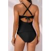 imageB2prity Womens Ruched Tankini Swimsuits V Neck Wrap Tie Back Two Pieces Bathing Suit Tummy Control SwimwearBlack