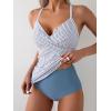 imageB2prity Womens Ruched Tankini Swimsuits V Neck Wrap Tie Back Two Pieces Bathing Suit Tummy Control SwimwearBlue Striped