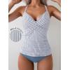imageB2prity Womens Ruched Tankini Swimsuits V Neck Wrap Tie Back Two Pieces Bathing Suit Tummy Control SwimwearBlue Striped
