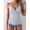 imageB2prity Womens Ruched Tankini Swimsuits V Neck Wrap Tie Back Two Pieces Bathing Suit Tummy Control SwimwearBlue Striped