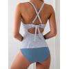 imageB2prity Womens Ruched Tankini Swimsuits V Neck Wrap Tie Back Two Pieces Bathing Suit Tummy Control SwimwearBlue Striped