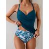 imageB2prity Womens Ruched Tankini Swimsuits V Neck Wrap Tie Back Two Pieces Bathing Suit Tummy Control SwimwearBlue print