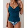 imageB2prity Womens Ruched Tankini Swimsuits V Neck Wrap Tie Back Two Pieces Bathing Suit Tummy Control SwimwearBlue print