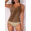 imageB2prity Womens Ruched Tankini Swimsuits V Neck Wrap Tie Back Two Pieces Bathing Suit Tummy Control SwimwearBrown  Beige