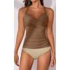 imageB2prity Womens Ruched Tankini Swimsuits V Neck Wrap Tie Back Two Pieces Bathing Suit Tummy Control SwimwearBrown  Beige