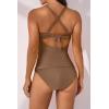 imageB2prity Womens Ruched Tankini Swimsuits V Neck Wrap Tie Back Two Pieces Bathing Suit Tummy Control SwimwearBrown