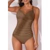 imageB2prity Womens Ruched Tankini Swimsuits V Neck Wrap Tie Back Two Pieces Bathing Suit Tummy Control SwimwearBrown