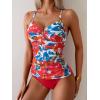 imageB2prity Womens Ruched Tankini Swimsuits V Neck Wrap Tie Back Two Pieces Bathing Suit Tummy Control SwimwearFlower  Red