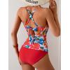 imageB2prity Womens Ruched Tankini Swimsuits V Neck Wrap Tie Back Two Pieces Bathing Suit Tummy Control SwimwearFlower  Red