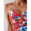 imageB2prity Womens Ruched Tankini Swimsuits V Neck Wrap Tie Back Two Pieces Bathing Suit Tummy Control SwimwearFlower  Red