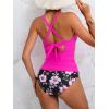 imageB2prity Womens Ruched Tankini Swimsuits V Neck Wrap Tie Back Two Pieces Bathing Suit Tummy Control SwimwearHot Pink