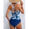 imageB2prity Womens Ruched Tankini Swimsuits V Neck Wrap Tie Back Two Pieces Bathing Suit Tummy Control SwimwearNavy Blue Leaf