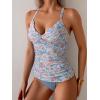 imageB2prity Womens Ruched Tankini Swimsuits V Neck Wrap Tie Back Two Pieces Bathing Suit Tummy Control SwimwearOrange Floral light Blue