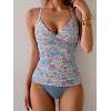 imageB2prity Womens Ruched Tankini Swimsuits V Neck Wrap Tie Back Two Pieces Bathing Suit Tummy Control SwimwearOrange Floral light Blue