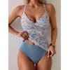 imageB2prity Womens Ruched Tankini Swimsuits V Neck Wrap Tie Back Two Pieces Bathing Suit Tummy Control SwimwearOrange Floral light Blue