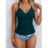 imageB2prity Womens Ruched Tankini Swimsuits V Neck Wrap Tie Back Two Pieces Bathing Suit Tummy Control SwimwearPeacock Green
