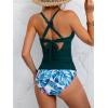 imageB2prity Womens Ruched Tankini Swimsuits V Neck Wrap Tie Back Two Pieces Bathing Suit Tummy Control SwimwearPeacock Green