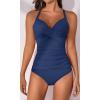 imageB2prity Womens Ruched Tankini Swimsuits V Neck Wrap Tie Back Two Pieces Bathing Suit Tummy Control SwimwearPine Green