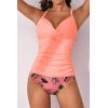 imageB2prity Womens Ruched Tankini Swimsuits V Neck Wrap Tie Back Two Pieces Bathing Suit Tummy Control SwimwearPink