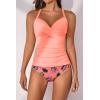 imageB2prity Womens Ruched Tankini Swimsuits V Neck Wrap Tie Back Two Pieces Bathing Suit Tummy Control SwimwearPink