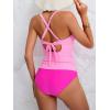 imageB2prity Womens Ruched Tankini Swimsuits V Neck Wrap Tie Back Two Pieces Bathing Suit Tummy Control SwimwearPink hot Pink