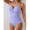 imageB2prity Womens Ruched Tankini Swimsuits V Neck Wrap Tie Back Two Pieces Bathing Suit Tummy Control SwimwearPurple  Purple Leaf