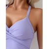 imageB2prity Womens Ruched Tankini Swimsuits V Neck Wrap Tie Back Two Pieces Bathing Suit Tummy Control SwimwearPurple  Purple Leaf