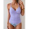 imageB2prity Womens Ruched Tankini Swimsuits V Neck Wrap Tie Back Two Pieces Bathing Suit Tummy Control SwimwearPurple  Purple Leaf