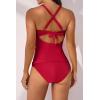 imageB2prity Womens Ruched Tankini Swimsuits V Neck Wrap Tie Back Two Pieces Bathing Suit Tummy Control SwimwearRed