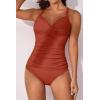 imageB2prity Womens Ruched Tankini Swimsuits V Neck Wrap Tie Back Two Pieces Bathing Suit Tummy Control SwimwearReddish Brown
