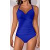 imageB2prity Womens Ruched Tankini Swimsuits V Neck Wrap Tie Back Two Pieces Bathing Suit Tummy Control SwimwearRoyal Blue