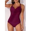 imageB2prity Womens Ruched Tankini Swimsuits V Neck Wrap Tie Back Two Pieces Bathing Suit Tummy Control SwimwearWine Red
