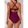 imageB2prity Womens Ruched Tankini Swimsuits V Neck Wrap Tie Back Two Pieces Bathing Suit Tummy Control SwimwearWine Red