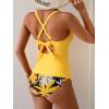 imageB2prity Womens Ruched Tankini Swimsuits V Neck Wrap Tie Back Two Pieces Bathing Suit Tummy Control SwimwearYellow print