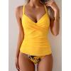 imageB2prity Womens Ruched Tankini Swimsuits V Neck Wrap Tie Back Two Pieces Bathing Suit Tummy Control SwimwearYellow print