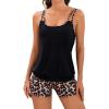 imageB2prity Tankini Bathing Suits for Women Tummy Control Two Piece Swimsuits Blouson Floral Print Swim Tank Top with Boy ShortsBlack Leopard
