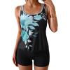imageB2prity Tankini Bathing Suits for Women Tummy Control Two Piece Swimsuits Blouson Floral Print Swim Tank Top with Boy ShortsBlue Floral  Black