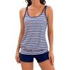 imageB2prity Tankini Bathing Suits for Women Tummy Control Two Piece Swimsuits Blouson Floral Print Swim Tank Top with Boy ShortsBlue Stripe 01