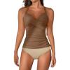 imageB2prity Womens Ruched Tankini Swimsuits V Neck Wrap Tie Back Two Pieces Bathing Suit Tummy Control SwimwearBrown  Beige