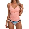 imageB2prity Womens Ruched Tankini Swimsuits V Neck Wrap Tie Back Two Pieces Bathing Suit Tummy Control SwimwearLight Pink print