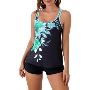 imageB2prity Tankini Swimsuits for Women Two Piece Bathing Suits Tummy Control Long Torso Tank Tops with ShortsBlack blue