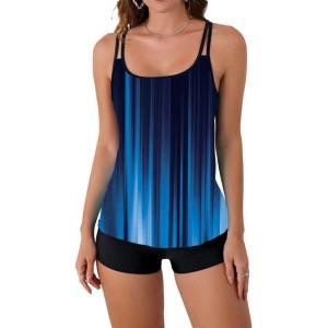 imageB2prity Tankini Swimsuits for Women Two Piece Bathing Suits Tummy Control Long Torso Tank Tops with ShortsPatterned 36