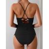 imageB2prity Tankini Swimsuits for Women Tummy Control Ruched Two Piece Bathing Suit V Wire Neck Swim Suit Tie Back SwimwearBlack