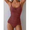 imageB2prity Tankini Swimsuits for Women Tummy Control Ruched Two Piece Bathing Suit V Wire Neck Swim Suit Tie Back SwimwearBlush Red