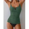 imageB2prity Tankini Swimsuits for Women Tummy Control Ruched Two Piece Bathing Suit V Wire Neck Swim Suit Tie Back SwimwearGreen black